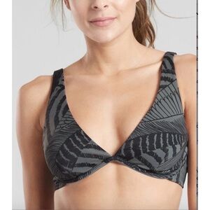 Athleta Herb Olive & Black Zuma Plunge Bikini Top 34 B / 34 C Underwire Padding